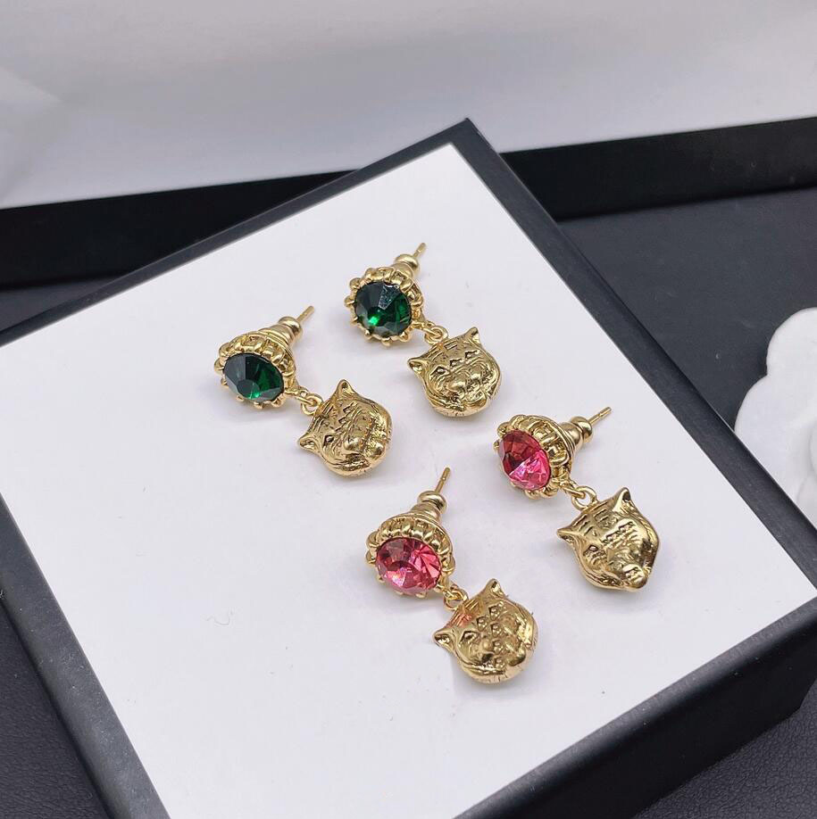 

Retro designer lion charm dangle earring stud classic diamond earrings bijoux for women lady bride Party wedding lovers gift engagement jewelry gift With Box