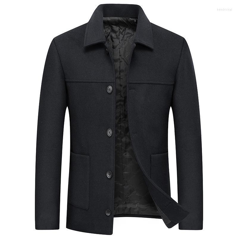 

Men's Wool & Blends 2022 Classical Turn Down Collar Coat High Quality Cotton-padded Abrigo Lana Hombre Kend22, Black