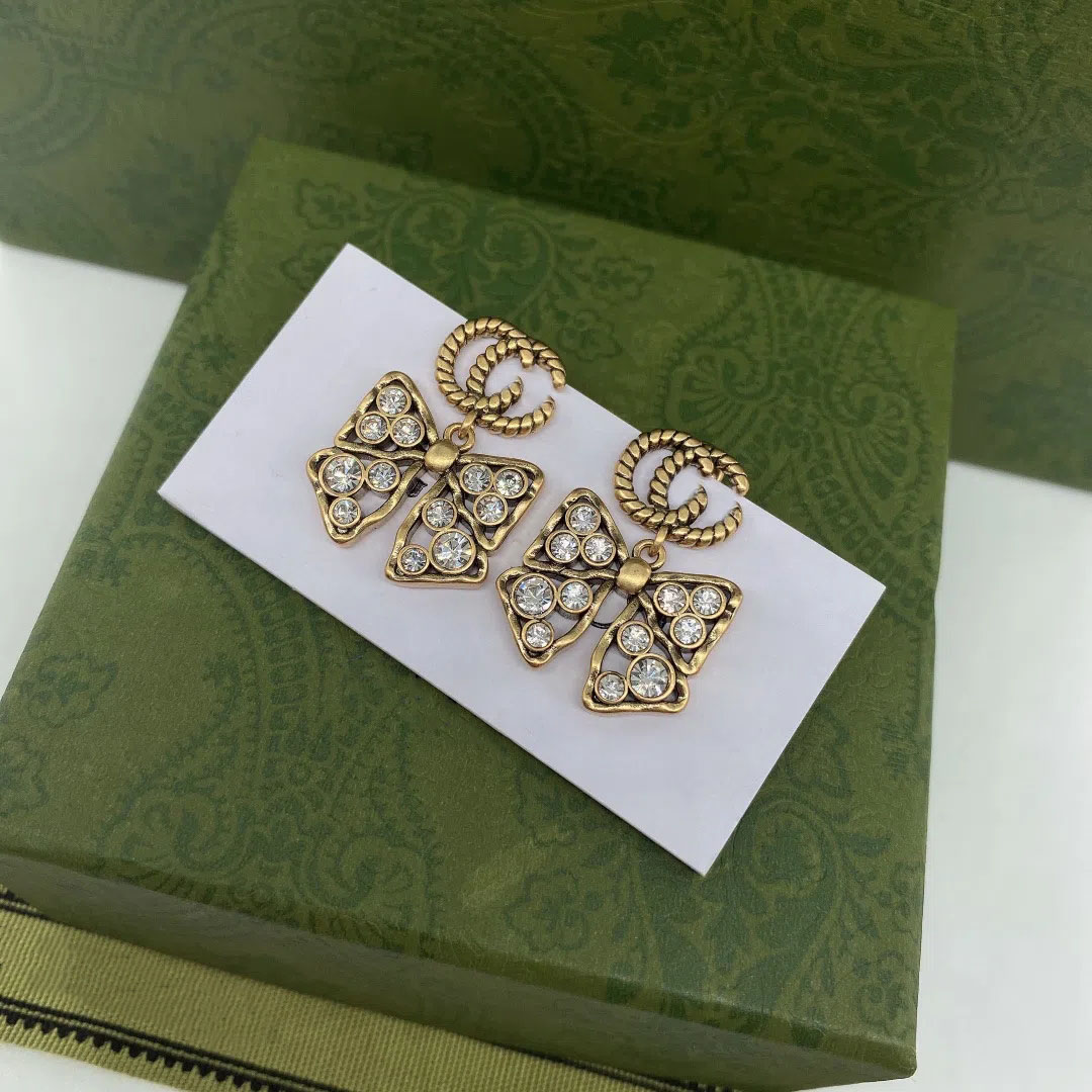 

European and American gold Stud butterfly earrings designer for women jewlery high quality luxury wedding jewelry with box