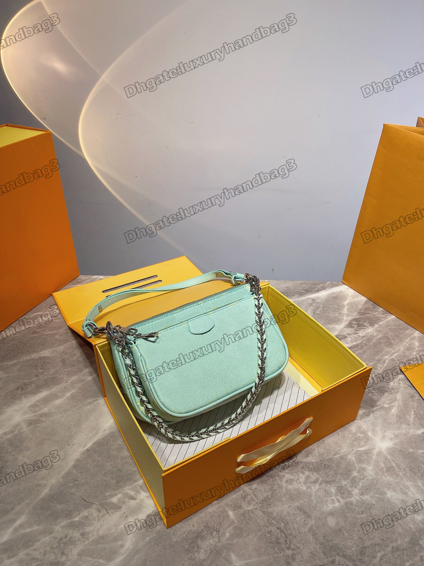 

Multi Pochette Accessoires Water Green Chain Bag 2022 Summer Stardust Light Pink 2 pieces Designer Chain Shoulder Bags M46093 M46180