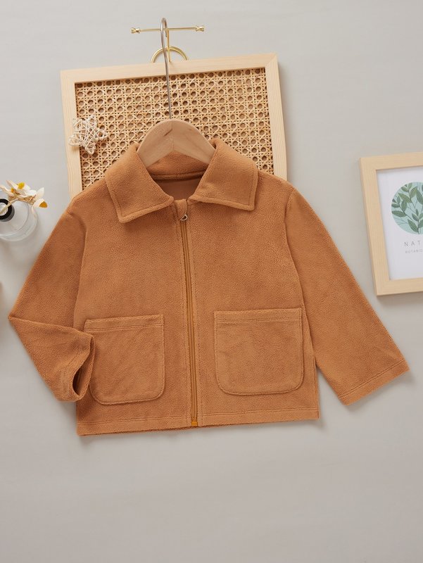 

Toddler Boys Dual Pocket Zip Up Fleece Jacket SHE, Brown.