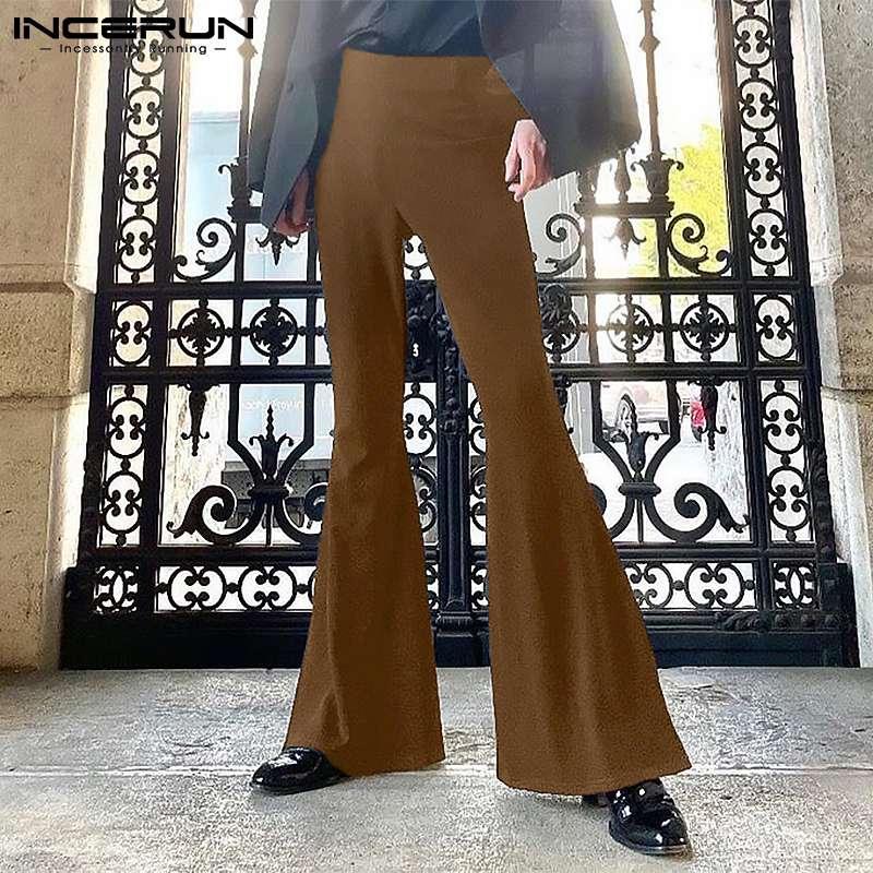 Men's Pants Men Casual Joggers Zipper Solid Color Streetwear Bell-bottom Baggy Fashion Leisure Flared Trousers S-5XL INCERUNMen's