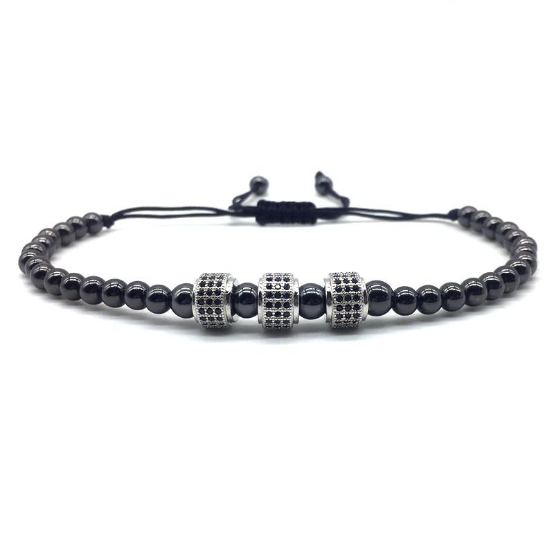 

Charm Bracelets Fashion Round Tube Bracelet Men Vintage Pave CZ Handmade Weave Black Rope Bead For Jewelry Gift