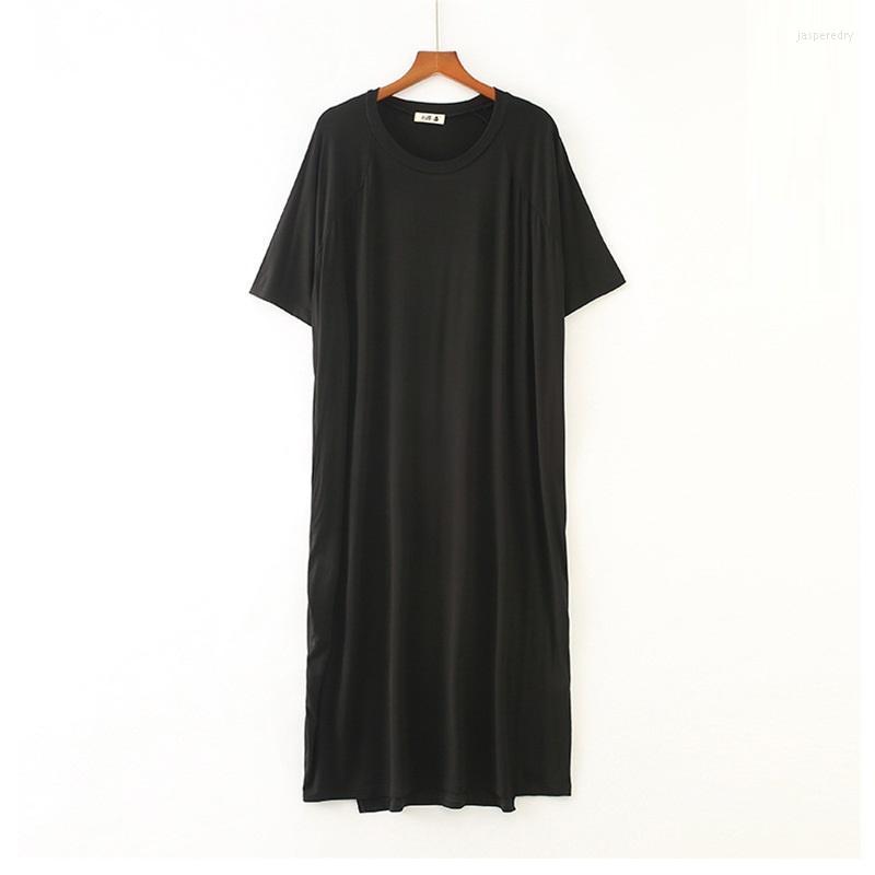 

Plus Size Dresses 8XL 140kg Modal Nightgowns For Women Summer Solid Color Nightshirts Lady Casual Nightdress HomedressPlus Jasp22, Black