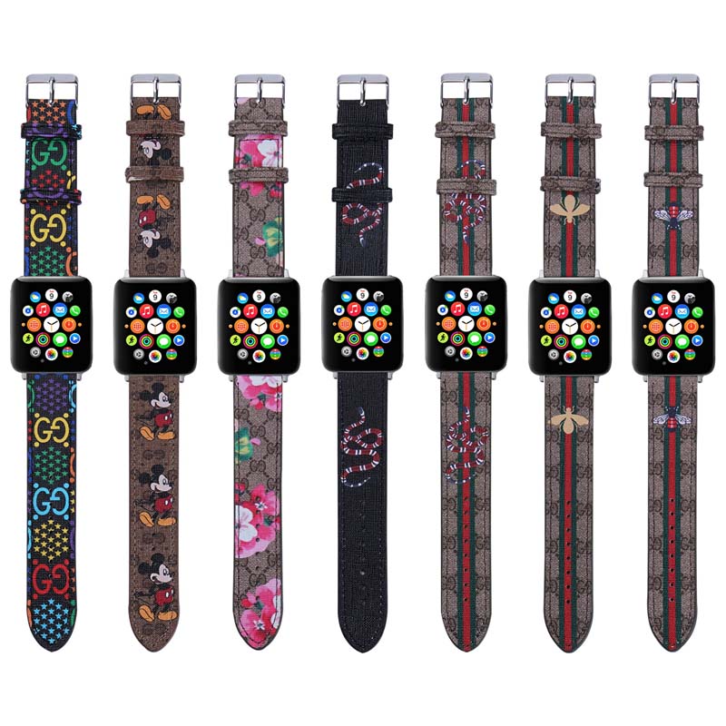 

Fashion GUCCI Luxury Strap For Apple 42mm 41mm 38mm 40mm 44mm 45mm iwatch 2 3 4 5 6 7 watch bands Leather Bracelet Stripes watchband