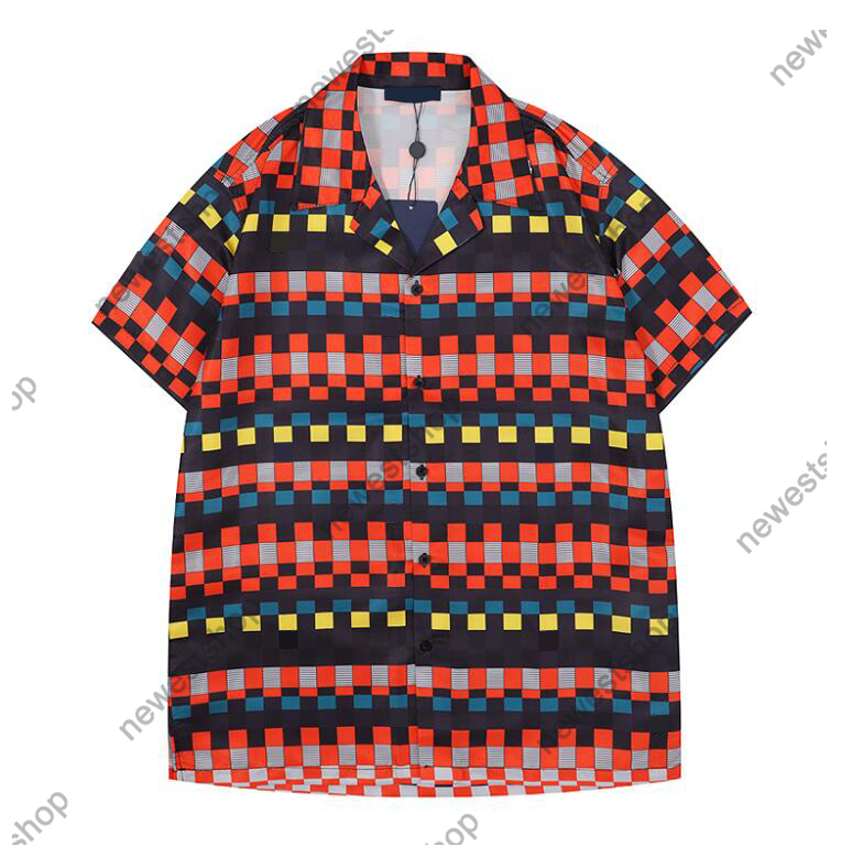 

2022 Europe mens shirts paris designer luxury men letter print Casual Shirt Cool Hip hop Short Sleeve color grid Printing Designers Tee, Red