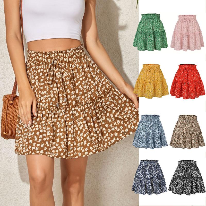 

Skirts Women Small Floral Leopard Print A-Line Short Summer Casual Lady High Waist Ruffle Swing Homewear Skirt WDC8045SkirtsSkirtsSkirts, Black
