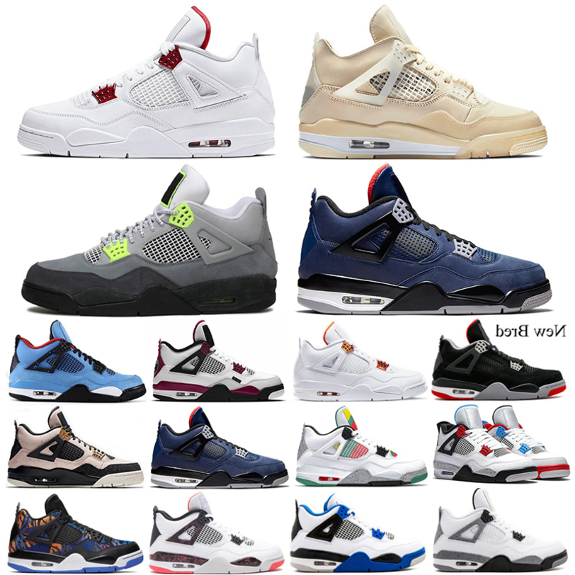 

Jordons White Sail Men 4 4s Jumpman Basketball Shoes Red Metallic Bred What the Court Purple Black-cat Cement Mens Trainers Sport Sneakers Chaussures