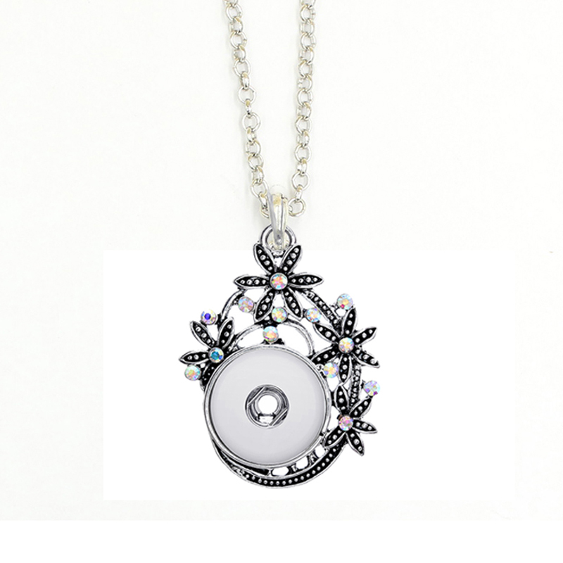 

Wholesale Vintage Crystal Flower Pendant Necklace Women Snap Necklaces Interchangeable Snaps Button Jewelry Friends Birthday Gifts