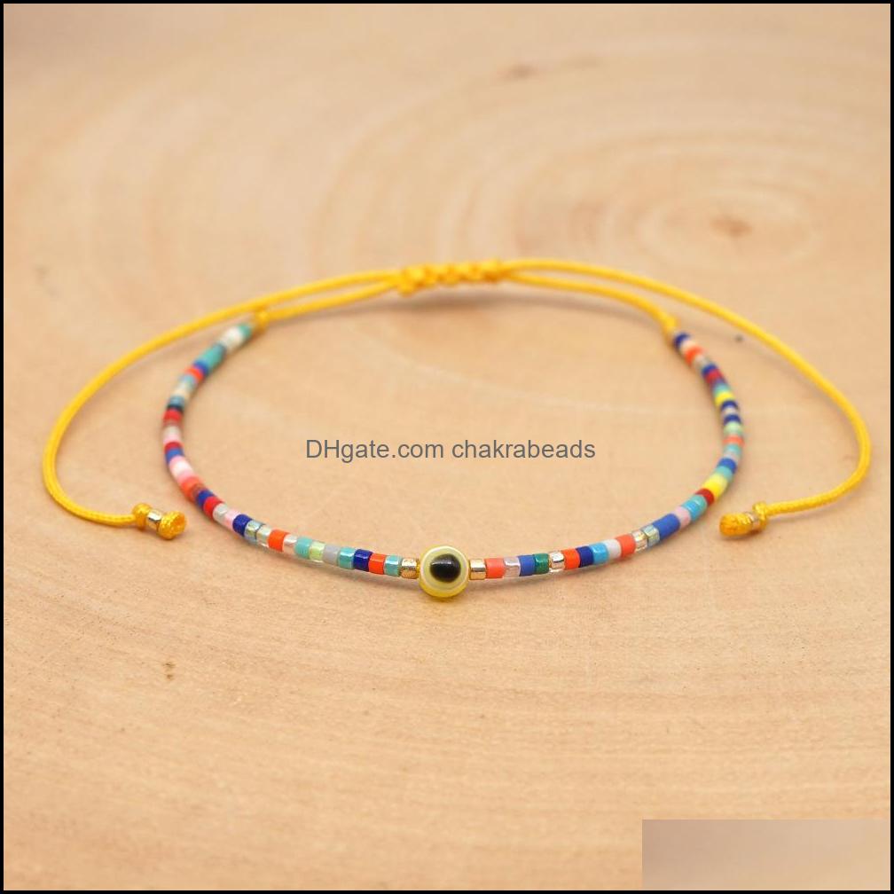 

Bangle Bracelets Jewelry Latest Creative Rainbow Color Miyuki Bead Evil Eyes Colorf Cotton Rope Handmade Braided Bracelet For Women Dhrzf
