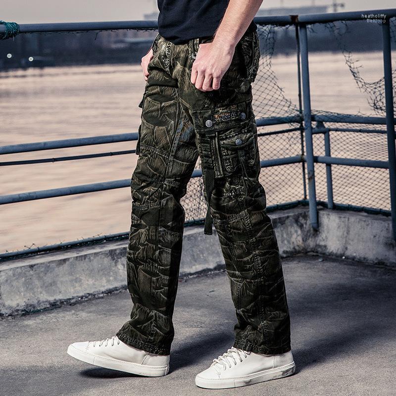 

Men's Pants Fashion Camouflage Printed Military Cargo Men Loose Baggy Tactical Trousers Casual Cotton Multi Pockets Straight PantsMen's Heat, Army green