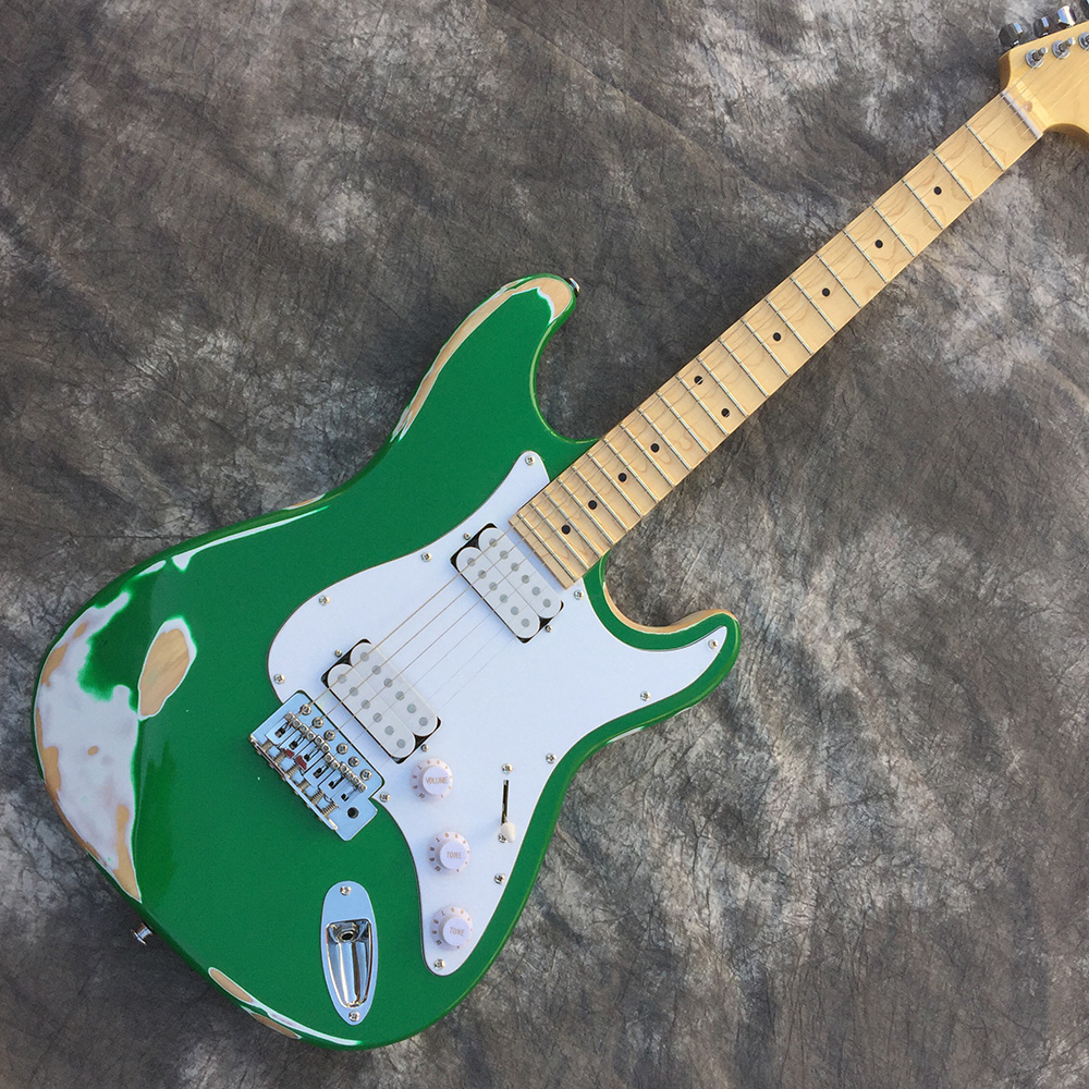 

Custom Heavy Heritage ST Electric Guitar, Fingerboard Flute, Green Guitar Handmade