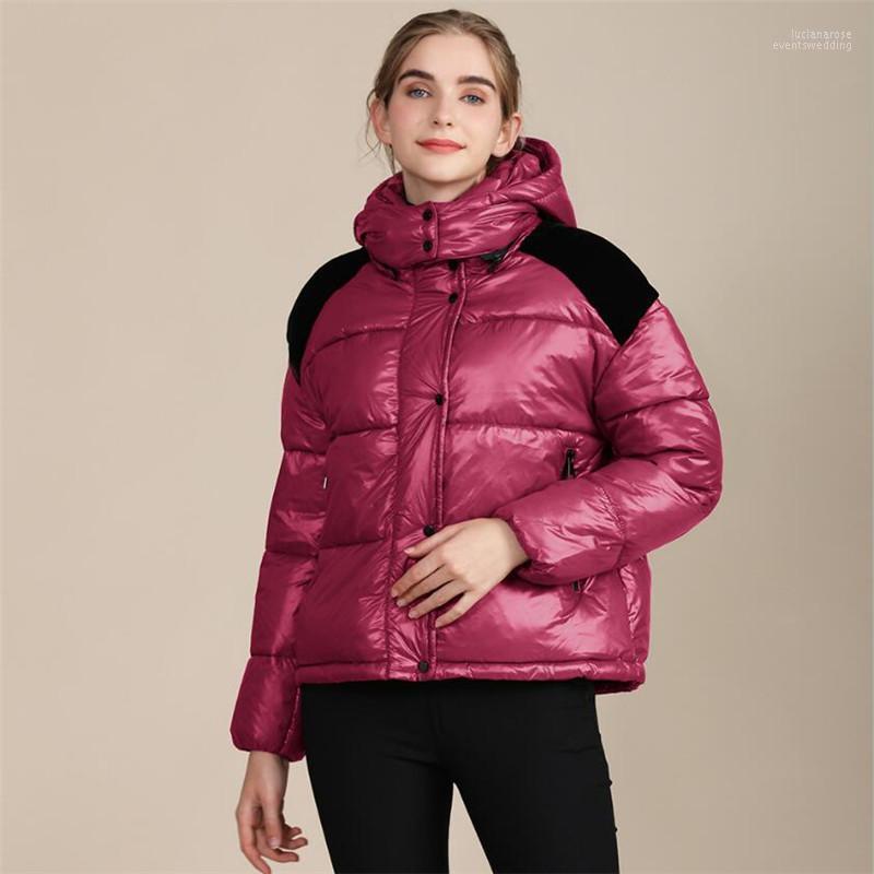 

Women' Down & Parkas 2022 Fashion Short Bright Cotton Padded Jacket Coat With Colored Hoods Loose Thick Winter Top Street Style Luci22, Black