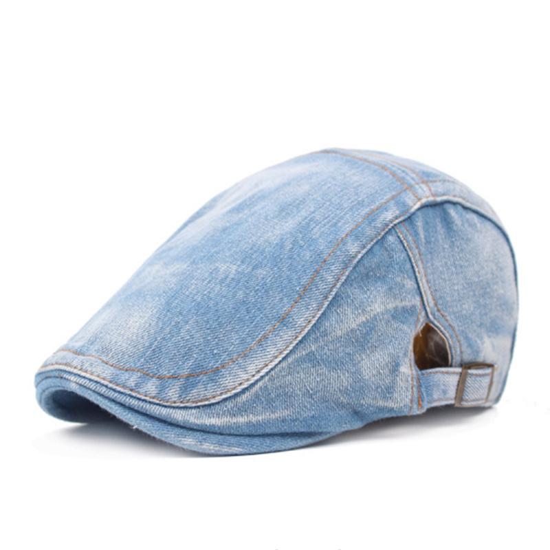 

Berets Solid Cotton Gatsby Cap Mens Denim Hat Golf Driving Summer Sun Cabbie SboyBerets, Blue