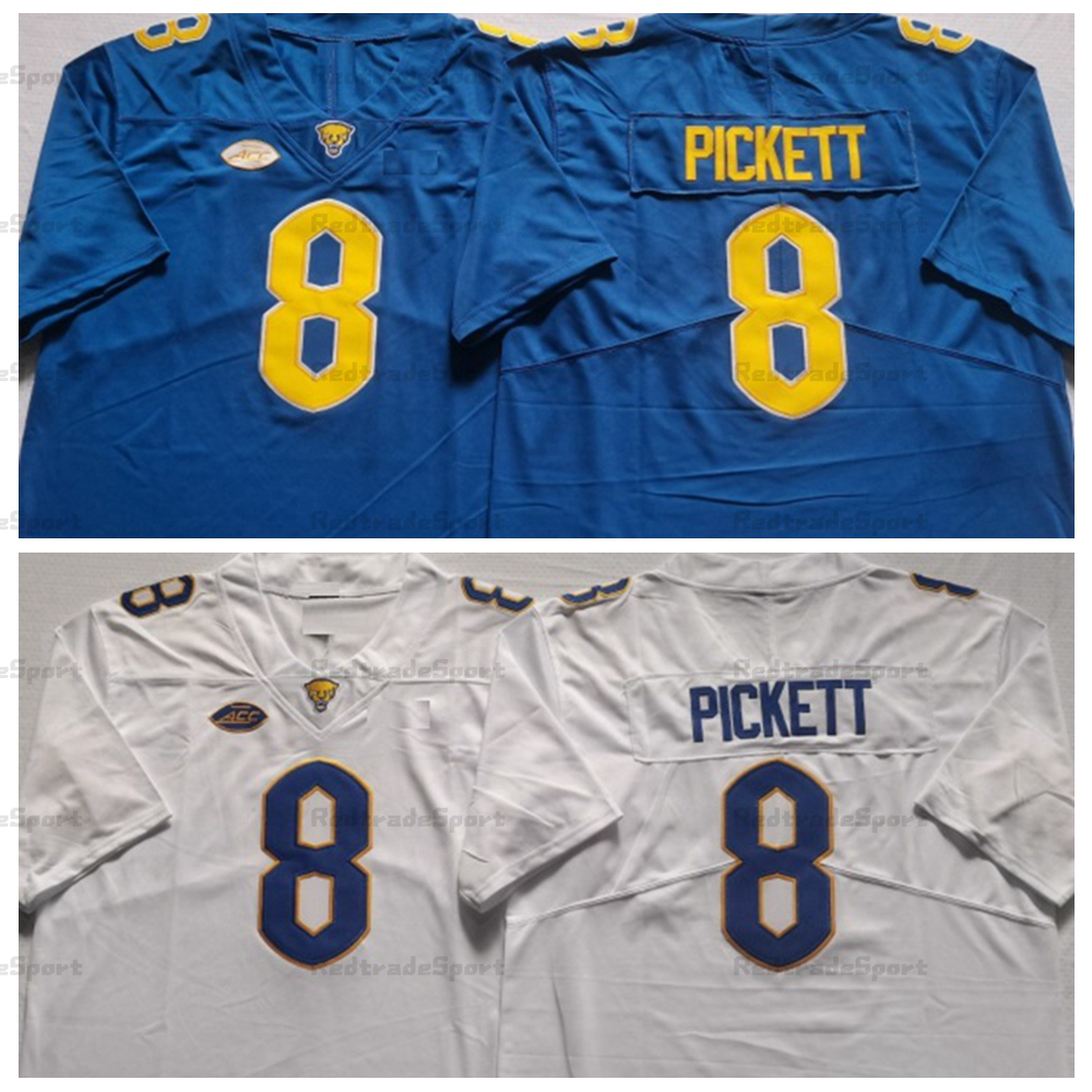 

NCAA Pittsburgh Panthers 8 Kenny Pickett College Football Jerseys Mens Blue White Stitched Shirts -XXXL