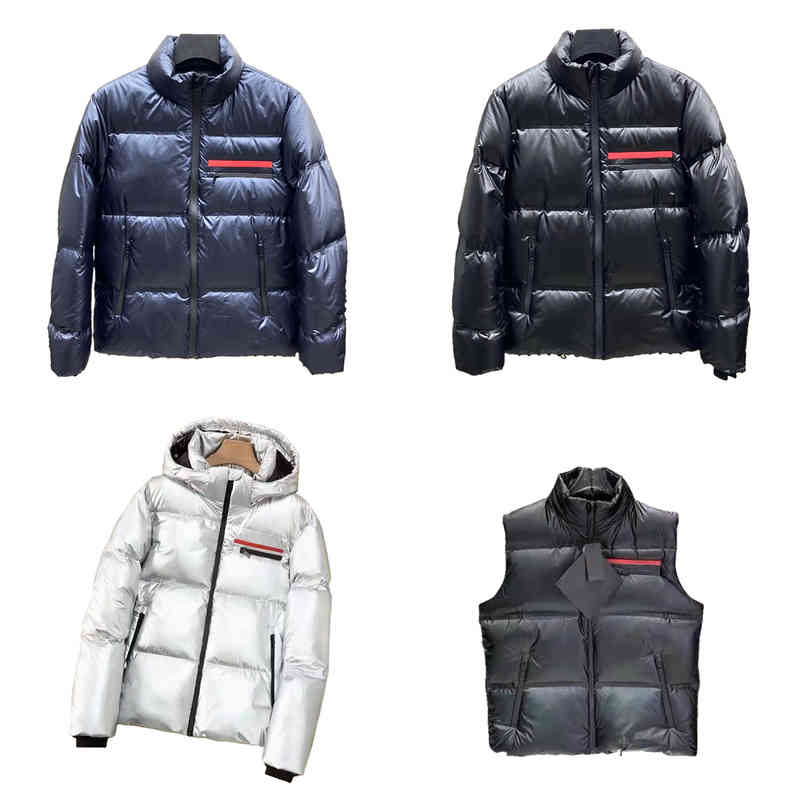 

Designer PRAD high-quality down jacket budge Vest mens short winter trend for female couples 90% white duck thick shiny  2XL, Gray