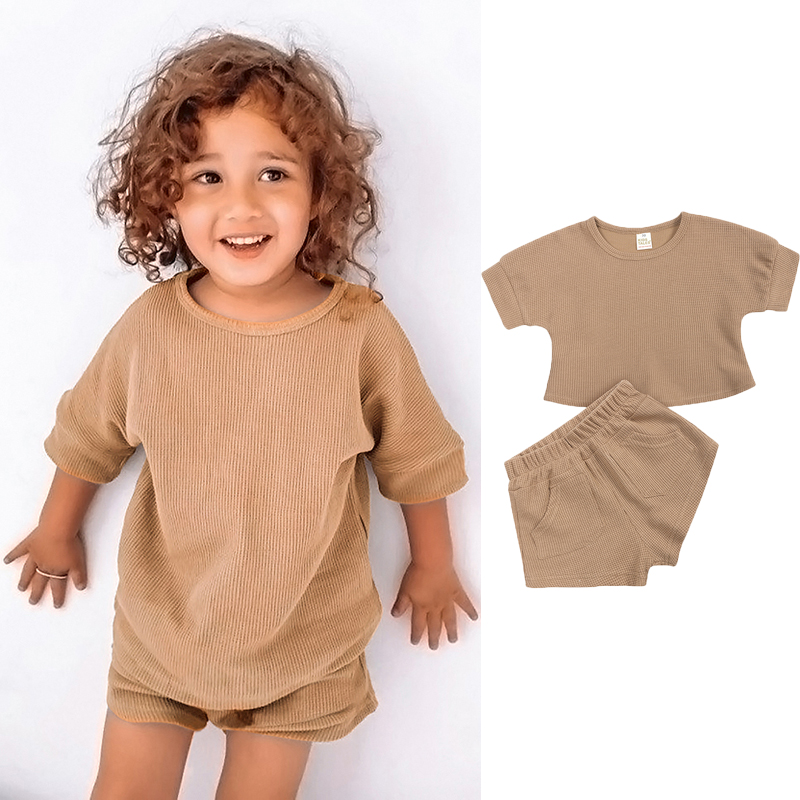 

2022 Baby Girls Clothes Sets Summer Short Sleeve Solid Cotton T-shirt Top and Shorts Suit Tracksuits 2PCS Boys Clothing Sets, 01