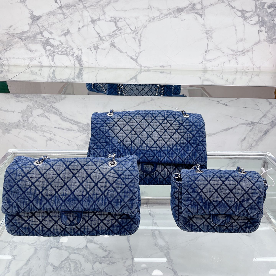 

Classic Collection Flap Shoulder Bags High Quality Denim France Brand Women Metal Hardware Adjustable Strap Crossbody Bag Fashion Designer Handbags 26/36/43CM, Blue