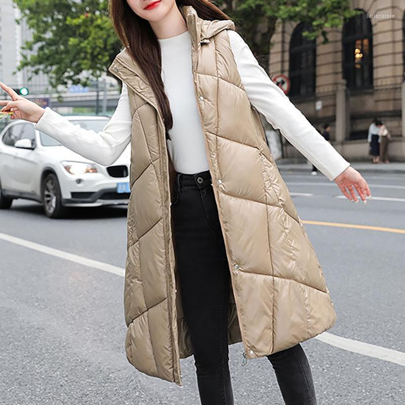 

Women's Down & Parkas 2022 Winter Women Cotton Vest Plus Size Warm Sleeveless Lightweight Hooded Zipper Loose Casual Long Female Outerwear, Black