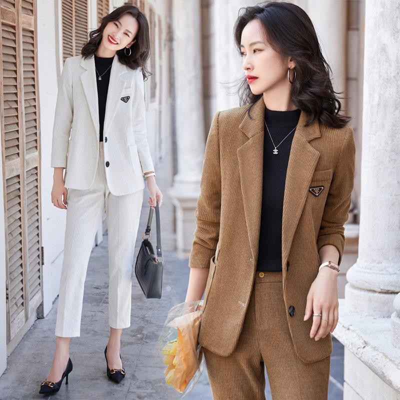 

Women' Two Piece Pants 2022Winter Long Sleeve Waist Slimming Women' Slim Fit White Suit Coat Two-Piece OverallsWomen, Whitejacketpants