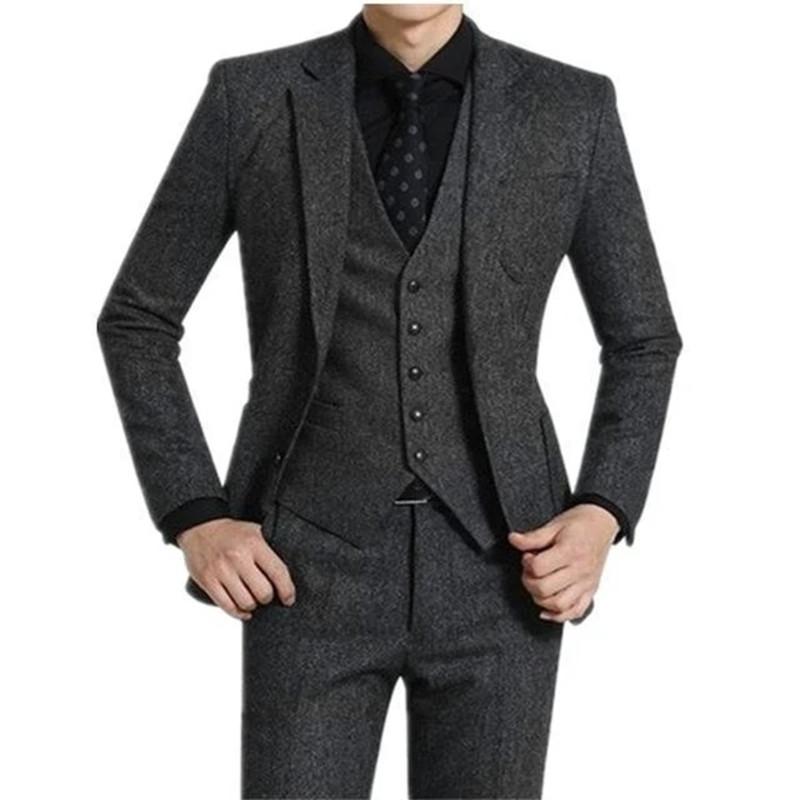 

Men's Suits & Blazers Piece Grey Tweed Men For Wedding Peaked Lapel Custom Casual Groom Tuxedos 2022 Winter Man Fashion Clothes Jacket Pants, Black