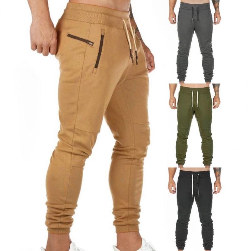 

Men's Pants Men's Sweatpants Solid Color Drawstring Elastic Waist Ankle-banded Spring Fitness Slim Cotton Trousers For Autumn Winter, Army green