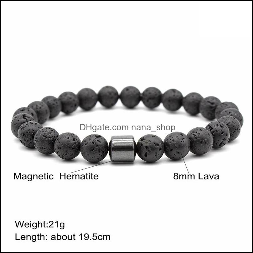 

Beaded Strands Bracelets Jewelry 8Mm Lava Stone Beads Hematite Bracelet Diy Aromatherapy Essential Oil Diffuser For Women Men Drop Delivery