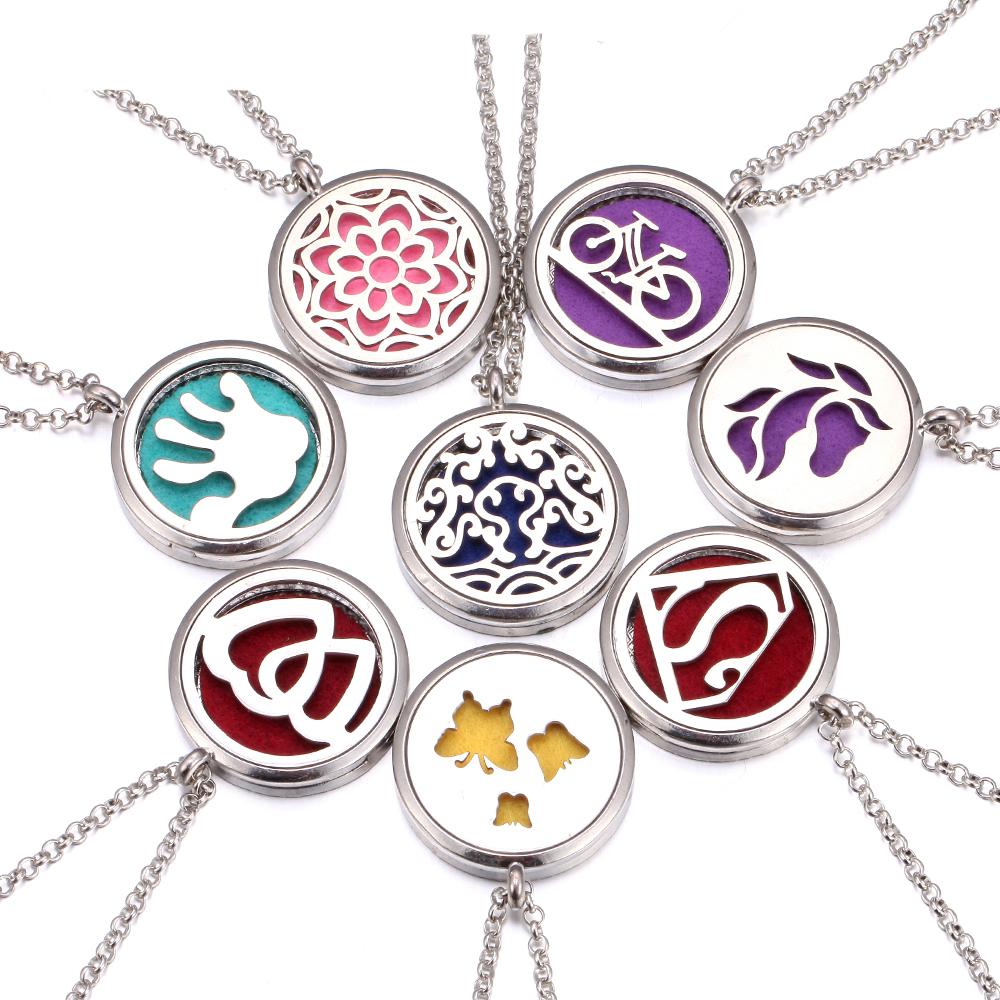

Hot Aromatherapy Locket Necklace 25 Designs Silver Essential Oils Diffuser Necklace Stainless Steel Perfume Pendant Necklace YS222
