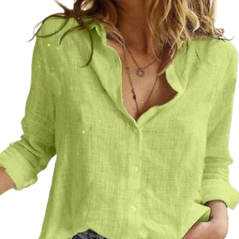 women's Blouses & Shirts 2021 Summer Style Korean Fashion Solid Color Shirt Casual Loose Long-sleeved Linen Top Sleeve Women q1DX#-image-790137766