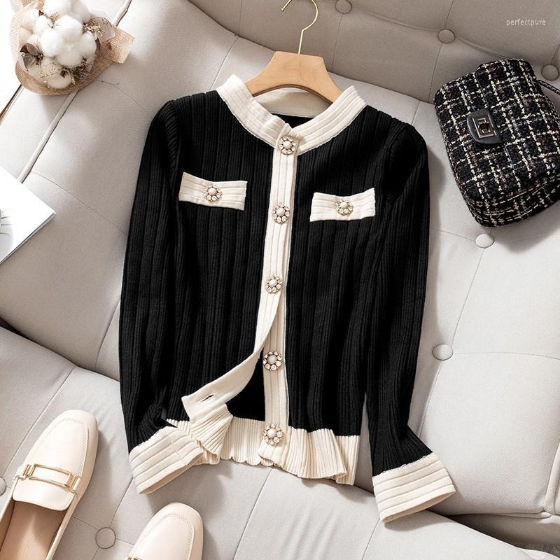 

Women' Knits & Tees Ladies Elegant Crystal Buttons Knitted Cardigan Women Sweater Coat Slim Fit Short Long Sleeve Knitwear Colors Panelled, Black