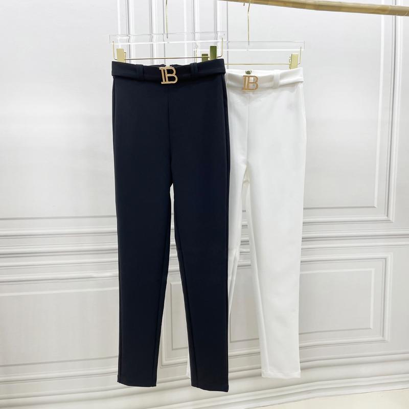 Women's Pants & Capris Spring And Autumn Products Slim High Waist Black White Two-color Belt Metal Letter Tight Women's Trousers Women