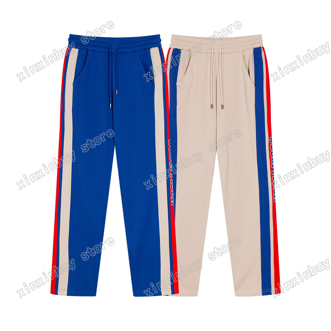 

xinxinbuy Mens women designer pants Paris Tiger letter print pant Men Webbing Trousers blue Apricot M-2XL, G01