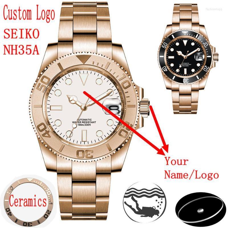

Wristwatches Custom Logo Luxury Sapphire Crystal Men Watch Automatic Mechanical NH35 Watches Ceramic Bezel 10Bar Swim Date Male ClockWristwa