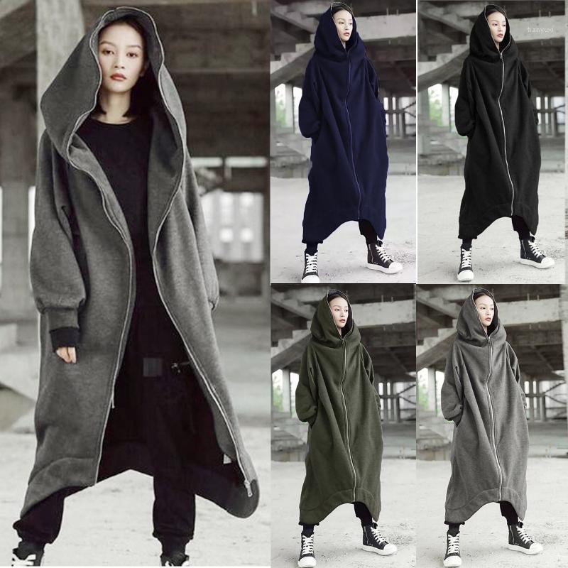 

Autumn Winter Women Thermal Windproof Loose Fashion Solid Color Long Sweatshirt Sleeve Leisure Hooded Zipper Pullover Tops Women's Hoodies &