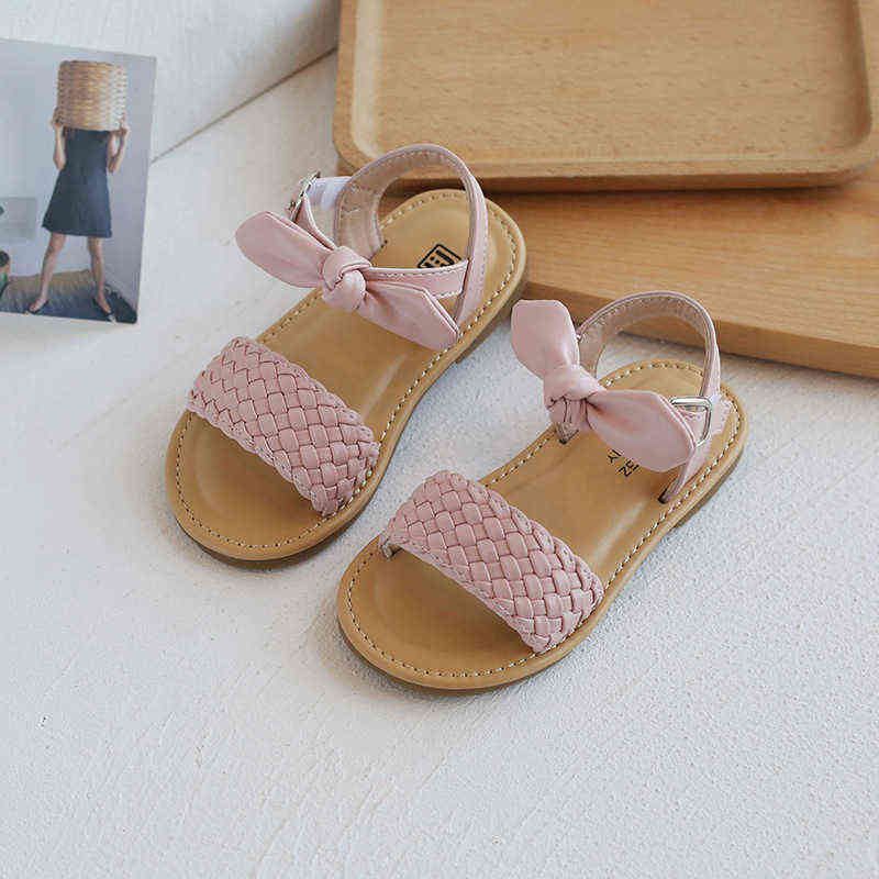 

Girls Braided Sandals Spring/summer Kids Baby Shoes Soft Bottom Children Sandals Bow Cute Princess Shoes Casual Sneakers G220418, Black