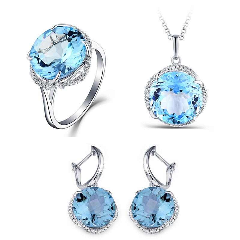 

Earrings & Necklace Silver Plated Topaz Fashion Jewelry Opening Rings Earring Chains Pendant Set For Women Girls Lover Friends GiftEarrings, As pic