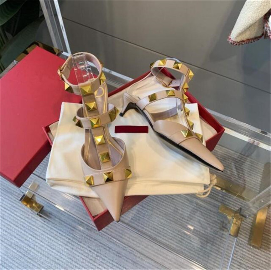 2022 newest Luxury Designer Fashion Stud Sandals Genuine Leather Slingback Pumps Ladies Sexy High Heels Fashionable Rivets Shoe Party High Heel A