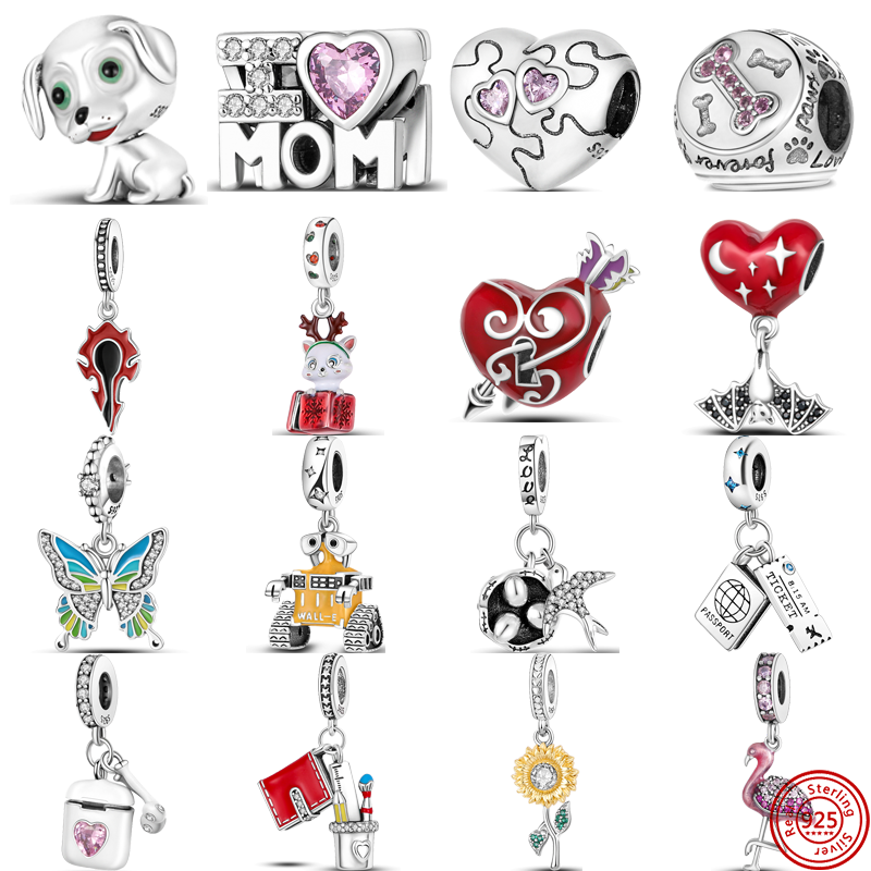 

Fit pandora charms 925 bracelet Bead Original box I Love Mom Butterfly Swallow Flamingo Bat Sunflower Heart European charm jewelry