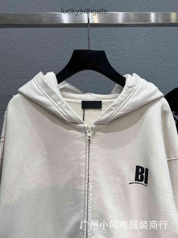 

Designer Brand Hoodies Ba lencia ga Home B high version FBI zipper Terry Hoodie Paris classic letter pure cotton sweater net red fashion CMG3, Creamy-white