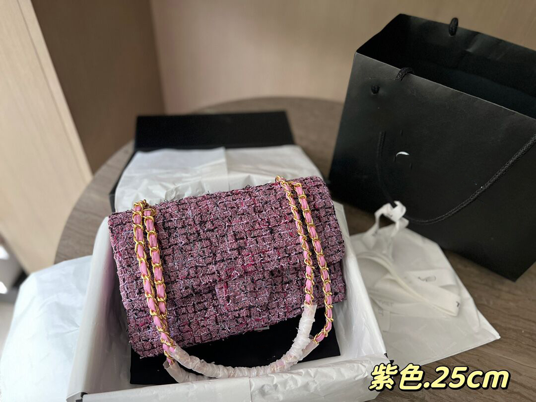 Sac en tweed en tweed mondoux classique pour femmes Gold Pink Metal Hardware Matelass Crossed épaule à deux couleurs portefeuille de créateurs de