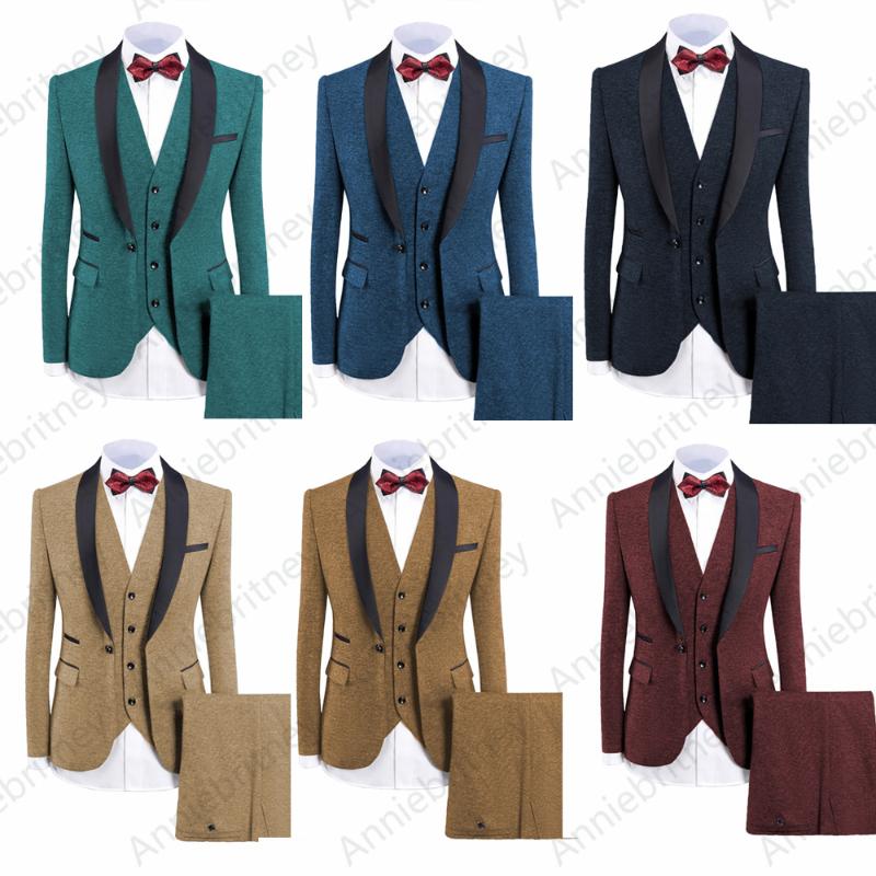 

Men' Suits & Blazers Business Slim Suit And Vest Wedding 3 Pieces Male Year Dinner Party Costume Homme Shawl Lapel Terino, Black