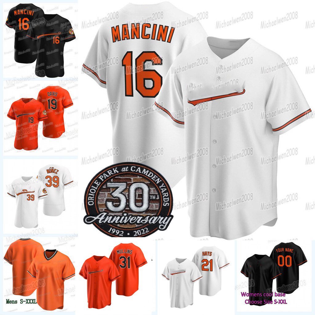 

16 Trey Mancini 2022 30TH Jersey Cedric Mullins Adley Rutschman Rougned Odor Chris Owings Austin Hays Cal Ripken Jr. Ryan McKenna Tyler Wells Cionel Perez, Men flex base(with 30th patch)