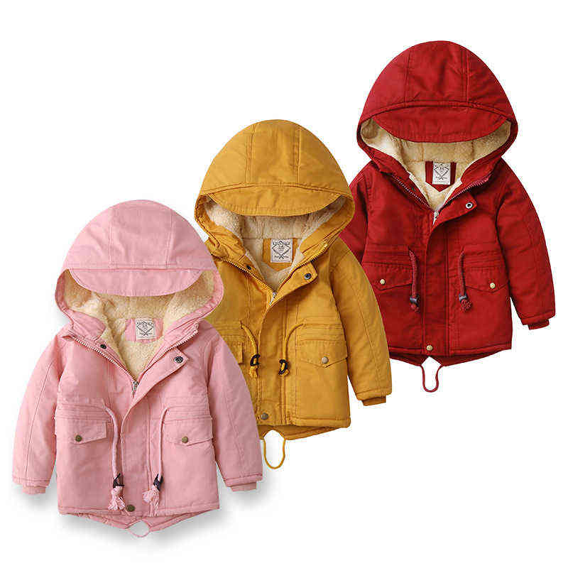 

Children Clothes Winter Jackets Girls Boys Swallowtail Hoodie Boy Cotton Quilted Jacket With Plush Thick Cotton Jacket For 3-10y J220718, Khaki.