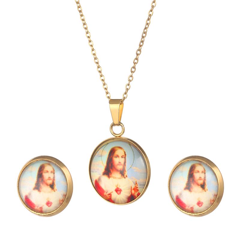 

Earrings & Necklace Jesus Christ Pendant For Women Girls Men Godness Unisex Jewelry Set Trendy Chain JewelsEarrings, As pic