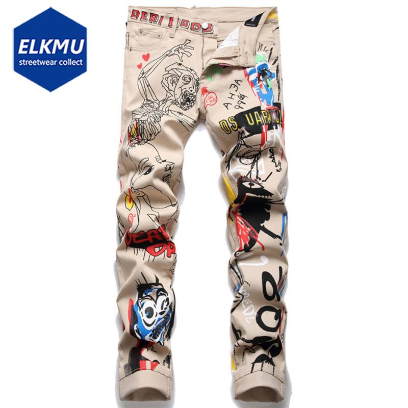 

Men's Jeans Graffiti Fashion Skinny Denim Pants For Men 2022 Hip Hop Streetwear Harajuku Trousers Luxury Designer Jean PantsMen's, Khaki