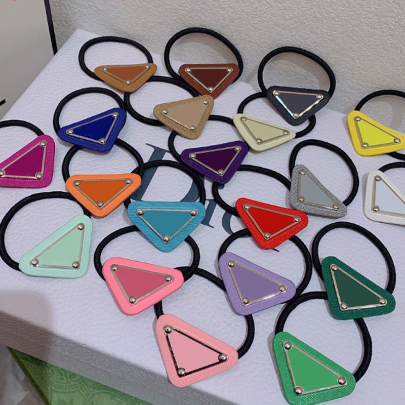 

Multicolor Leather Triangle Elastic Hair Rubber Band Women Girl Cute Letters Hair Ties for Gift Party