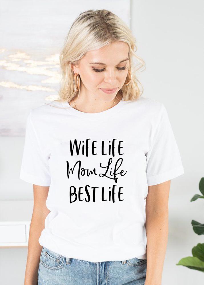 

Women' T-Shirt Wife Life Mom Women Harajuku Casual Graphic Tees Female Short Sleeve T Shirt Aesthetic Clothes Ropa MujerWomen, White