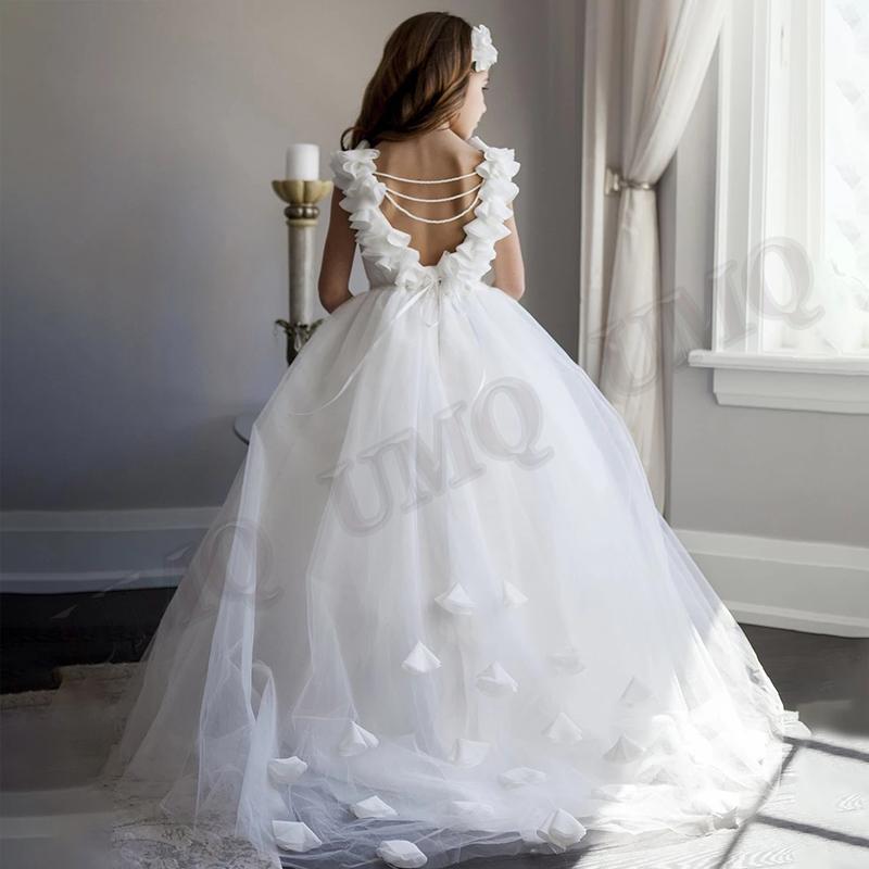 

Girl's Dresses Ivory Pearls Chain Flower Girl Dress Bow Birthday Petal Aline Wedding Party Costumes First Communion CustomisedGirl's, Black