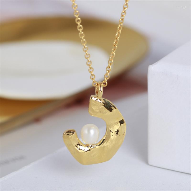 

Pendant Necklaces European And American Fashion Jewelry Wholesale Simple C-Shaped Folds Inlaid Pearl Girls Clavicle ChainPendant