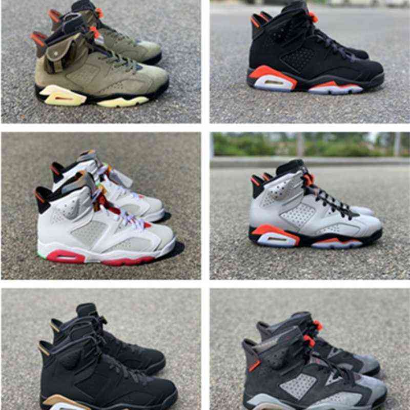 

With Box X Travis 6 Medium Olive 6s TS Men Casual shoes UNC Tinker Black Infrared Cactus Jack Oregon Mens Designer Shoes, Color-5